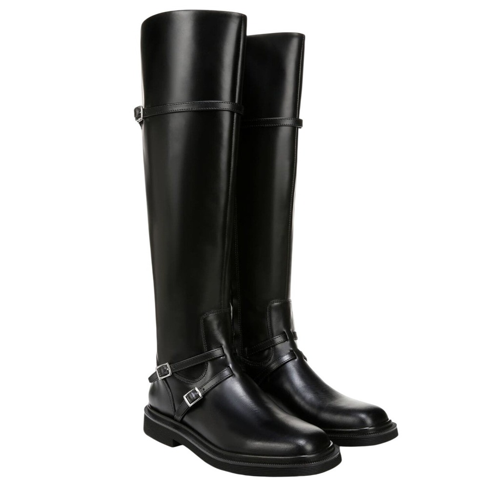 NIB Franco Sarto Ainsley Knee High Boots 8 Wide Calf Black Leather Buckle